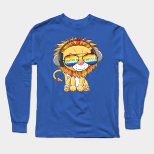 Cool Cartoon Cute Lion with sun glasses Long Sleeve T-Shirt